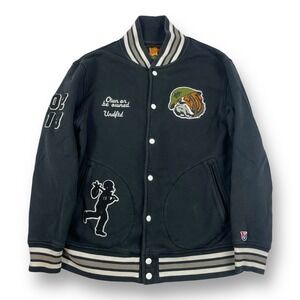 Undefeated 5 Strike Varsity Jacket Snap Button Cotton‎ Black Men's L Bulldog